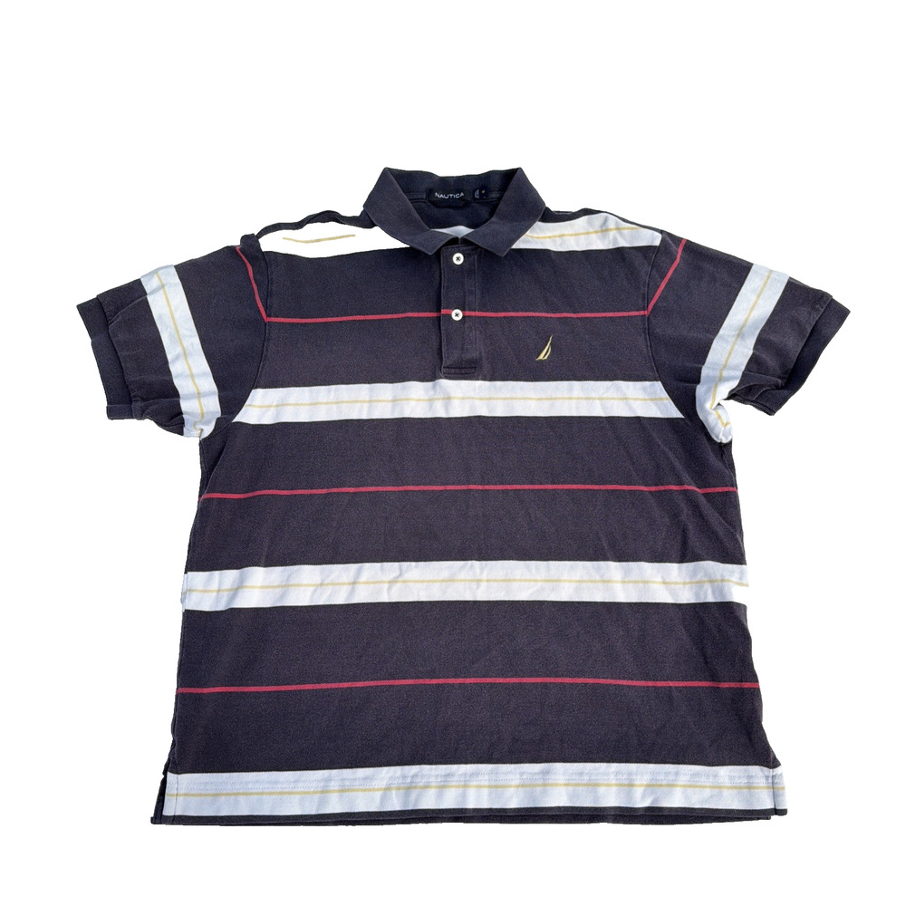 Nautica Men's Striped 1/4 Zip Short Sleeve Collared Polo Shirt Size Medium